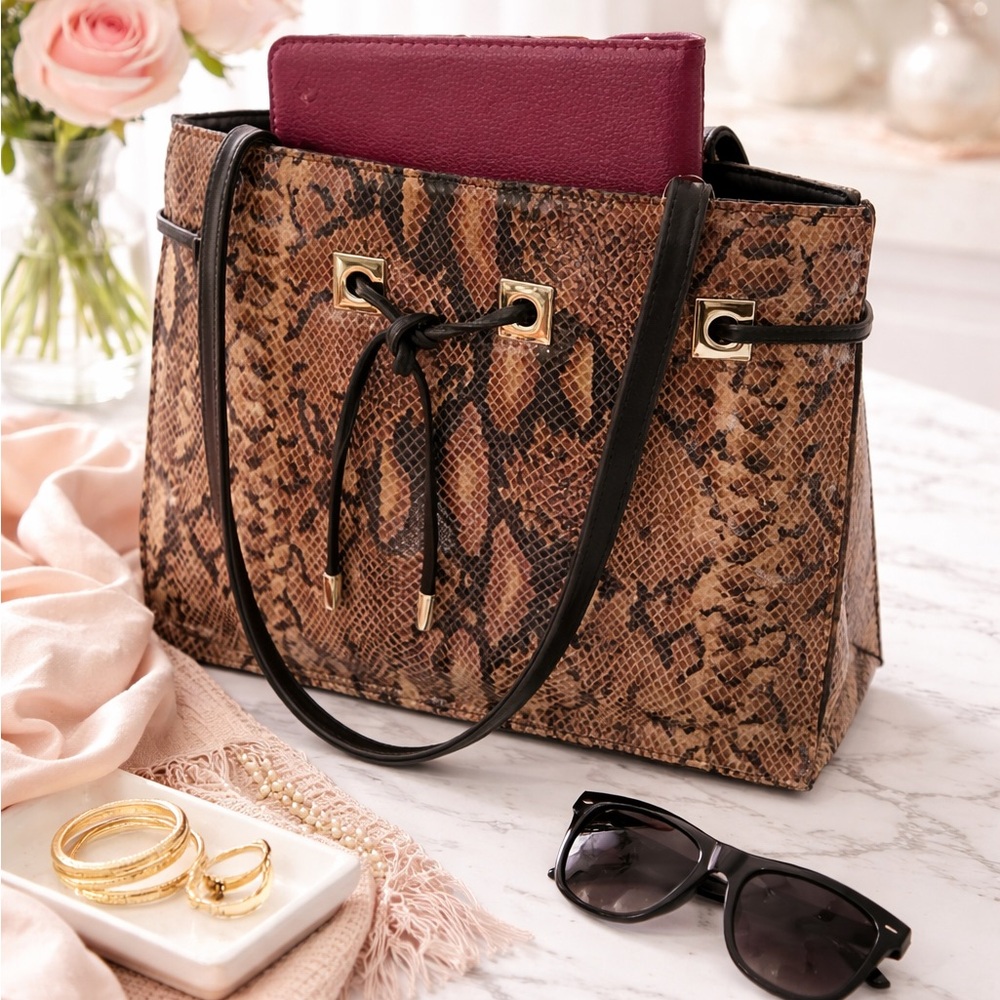 Chic Brown Snake Print Shoulder Bag